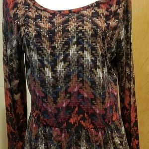 soft multi-colored blouse with gently gather skirt